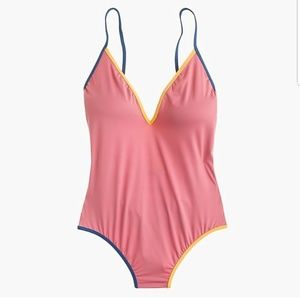 J. Crew Montauk Cross-Back One Piece Swimsuit Pink
